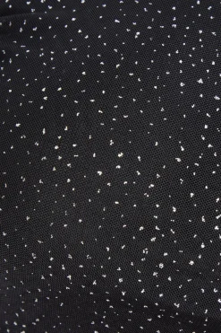 Quiz Curve Glitter Mesh Long Sleeve Top Black