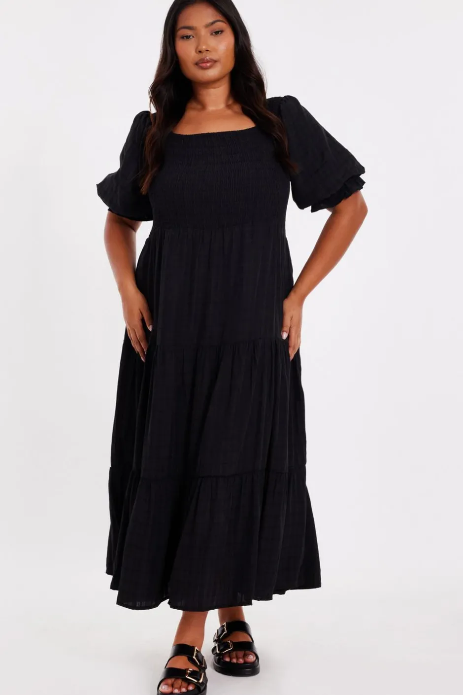 Quiz Curve Black Jacquard Midaxi Dress Outlet