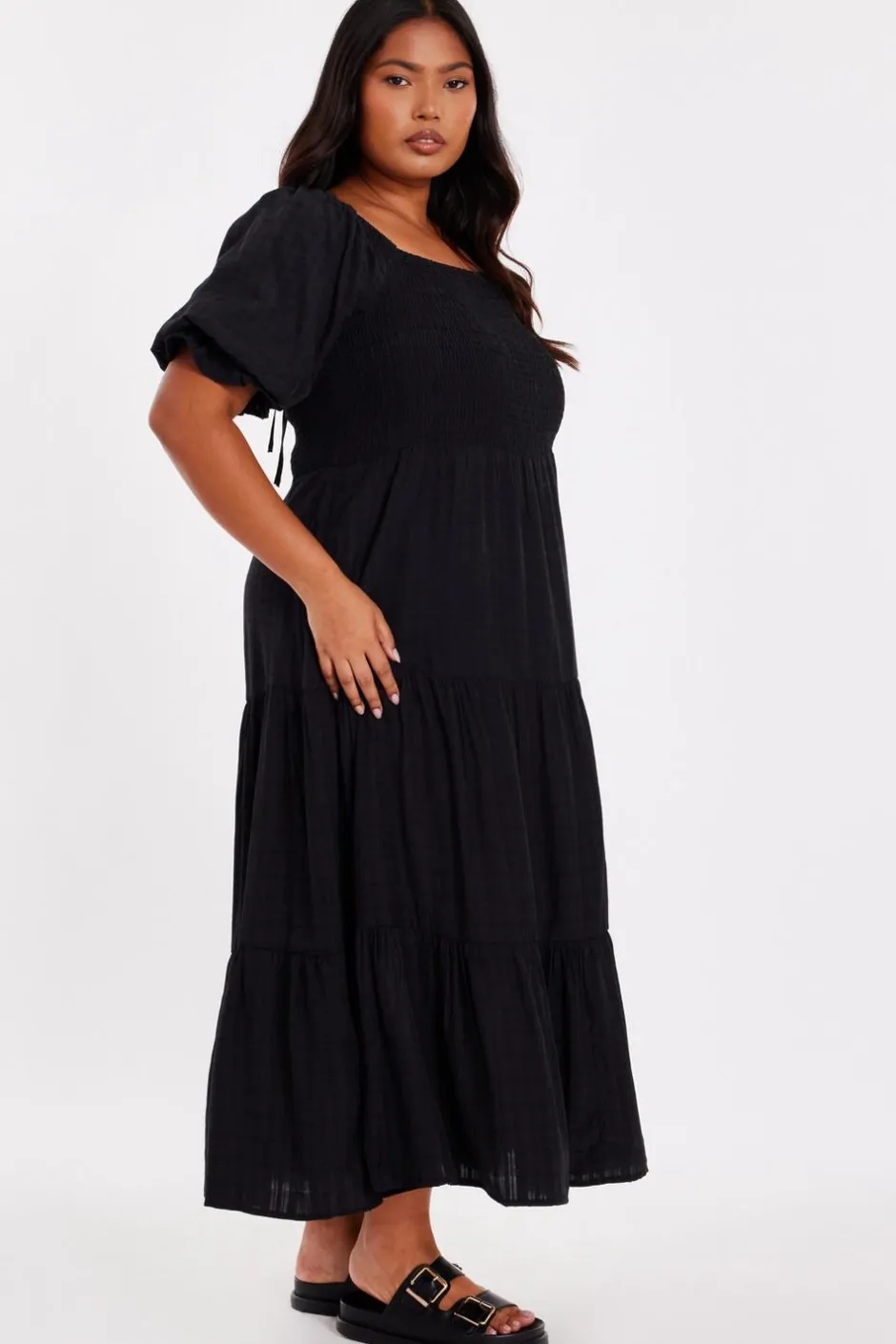 Quiz Curve Black Jacquard Midaxi Dress Outlet