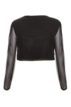 Quiz Curve Mesh Crop Top Black Sale