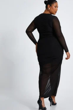 Quiz Curve Mesh Crop Top Black Sale