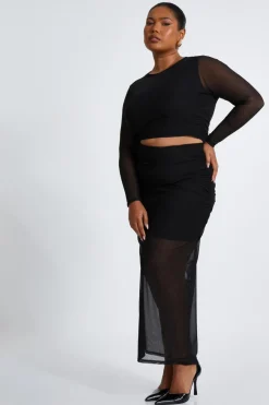 Quiz Curve Mesh Crop Top Black Sale