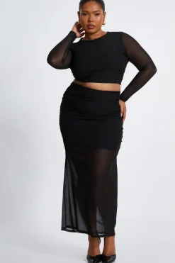 Quiz Curve Mesh Midaxi Skirt Black Hot