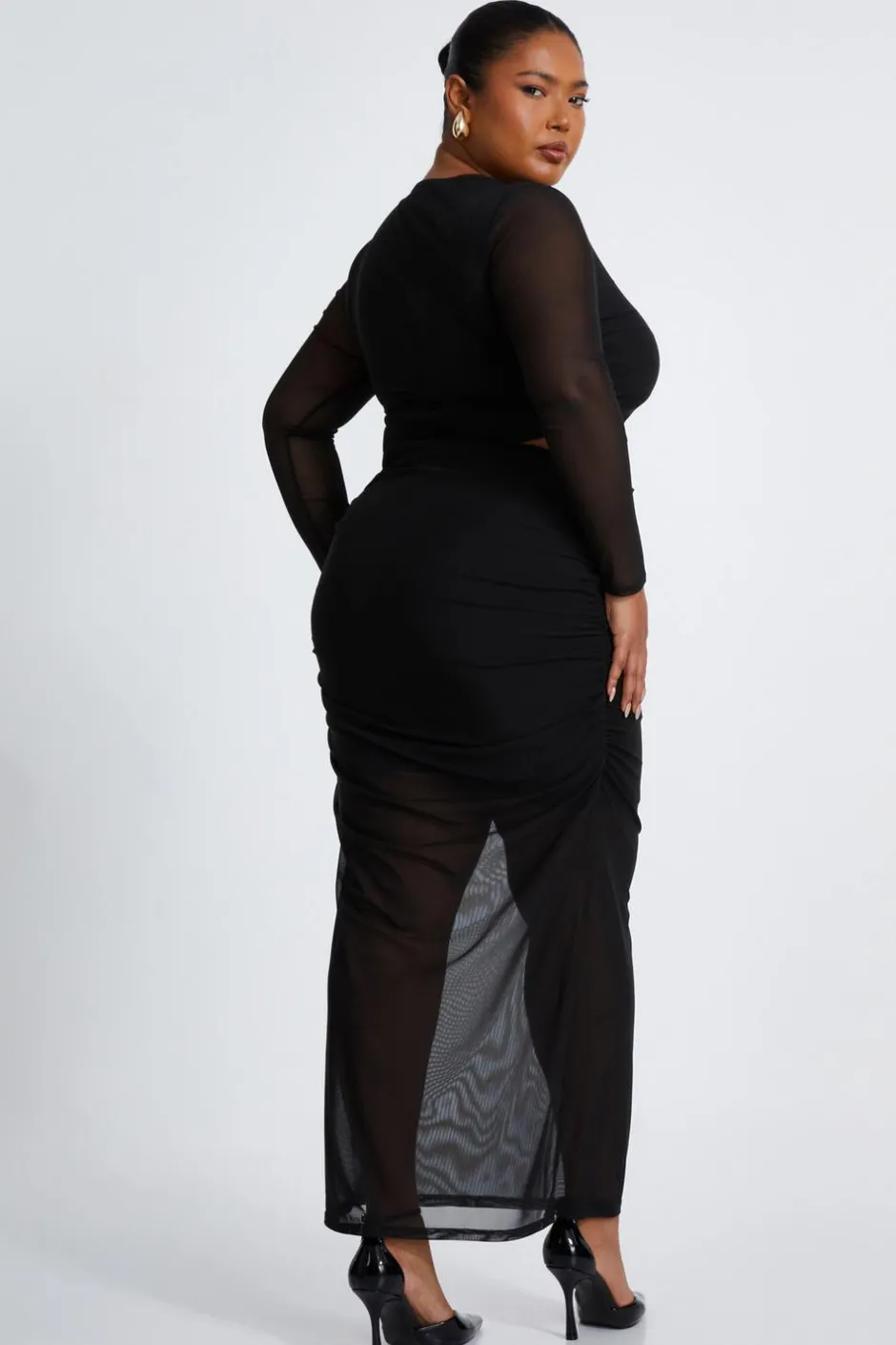 Quiz Curve Mesh Midaxi Skirt Black Hot