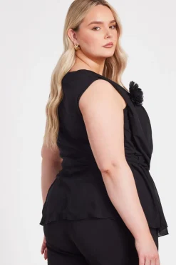 Quiz Curve Black Peplum Top