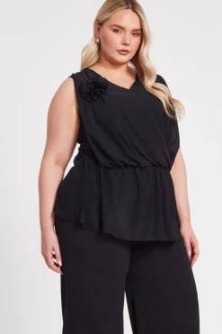 Quiz Curve Black Peplum Top