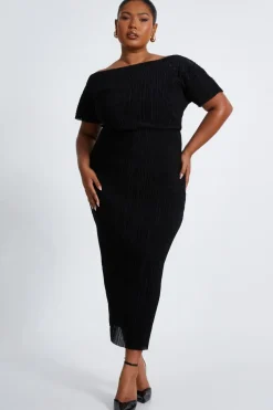 Quiz Curve Black Pleated Midi Dress Outlet