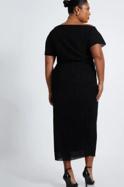 Quiz Curve Black Pleated Midi Dress Outlet