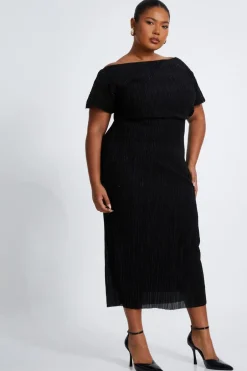 Quiz Curve Black Pleated Midi Dress Outlet