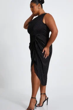 Quiz Curve Rhinestone Satin Midi Dress Black Sale