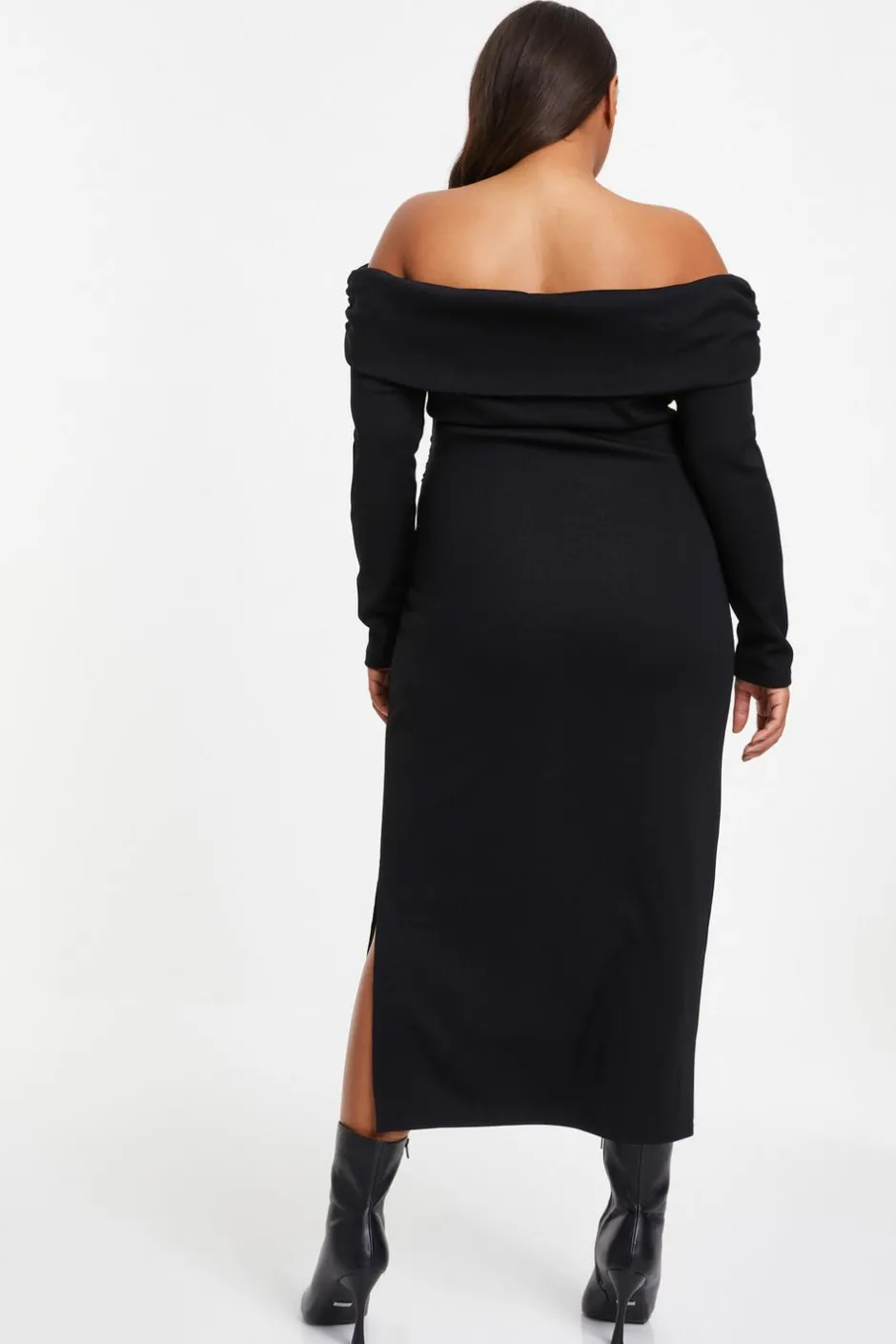 Quiz Curve Ribbed Bardot Bodycon Midi Dress Black Online