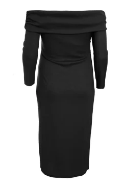 Quiz Curve Ribbed Bardot Bodycon Midi Dress Black Online