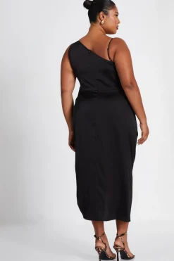 Quiz Curve Black Satin Midi Dress Online