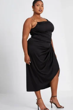 Quiz Curve Black Satin Midi Dress Online