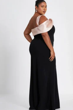 Quiz Curve Black Satin Off the Shoulder Maxi Dress New