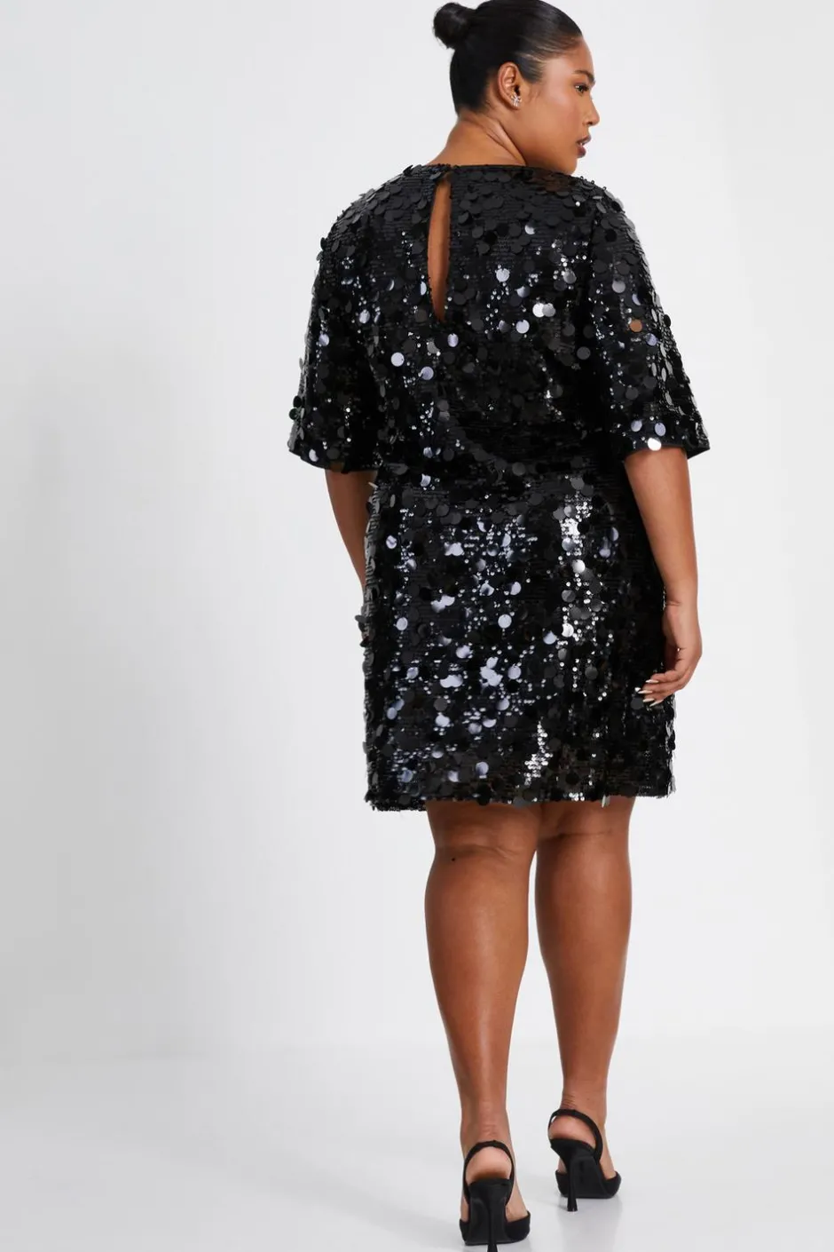 Quiz Curve Sequin Boxy Tunic Dress Black New