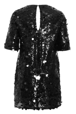 Quiz Curve Sequin Boxy Tunic Dress Black New