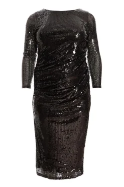 Quiz Curve Sequin Midaxi Dress Black New
