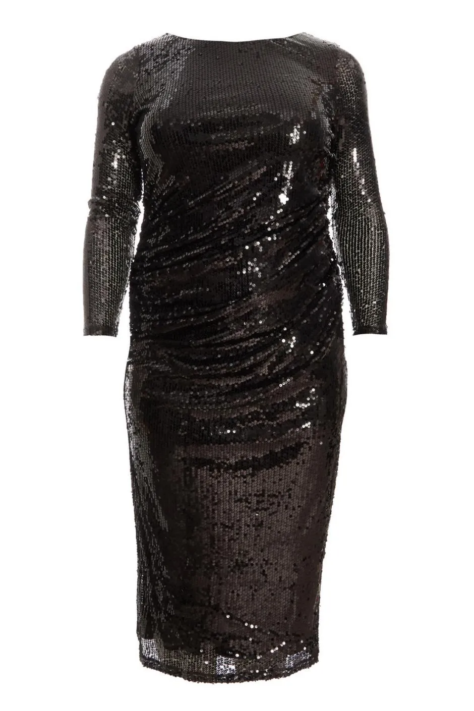 Quiz Curve Sequin Midaxi Dress Black New