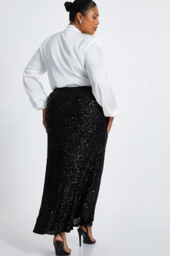 Quiz Curve Sequin Midaxi Skirt Black Online