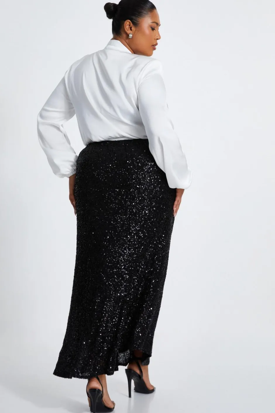 Quiz Curve Sequin Midaxi Skirt Black Online