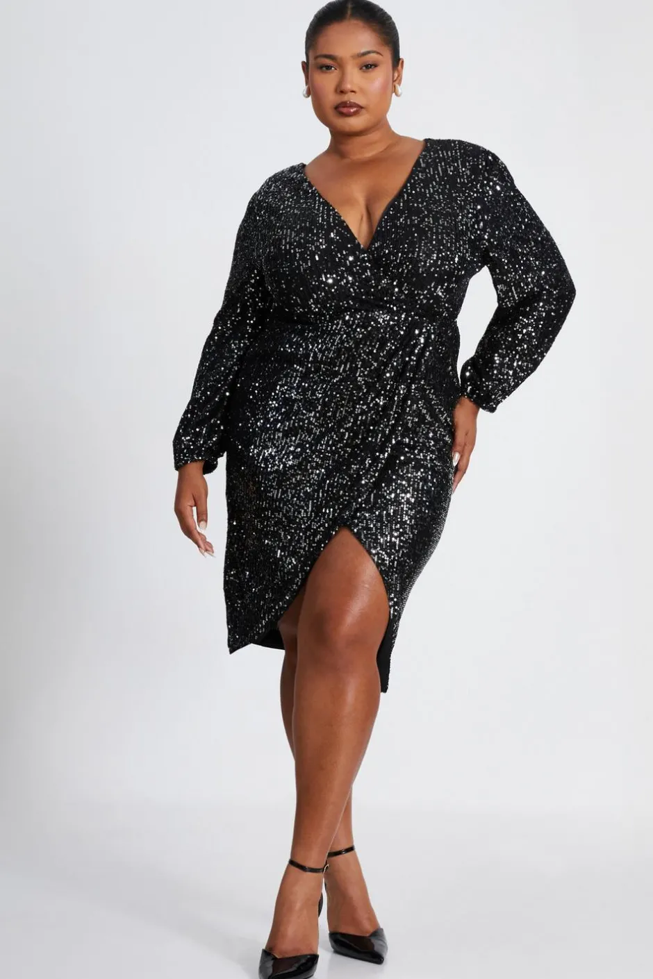 Quiz Curve Black Sequin Midi Dress Sale