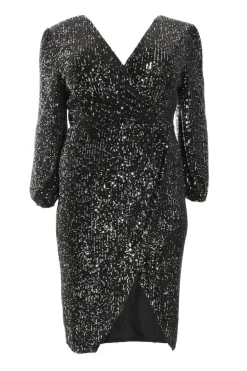 Quiz Curve Black Sequin Midi Dress Sale