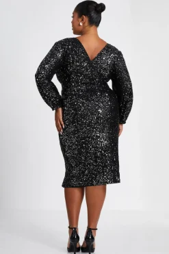 Quiz Curve Black Sequin Midi Dress Sale