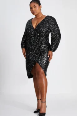 Quiz Curve Black Sequin Midi Dress Sale