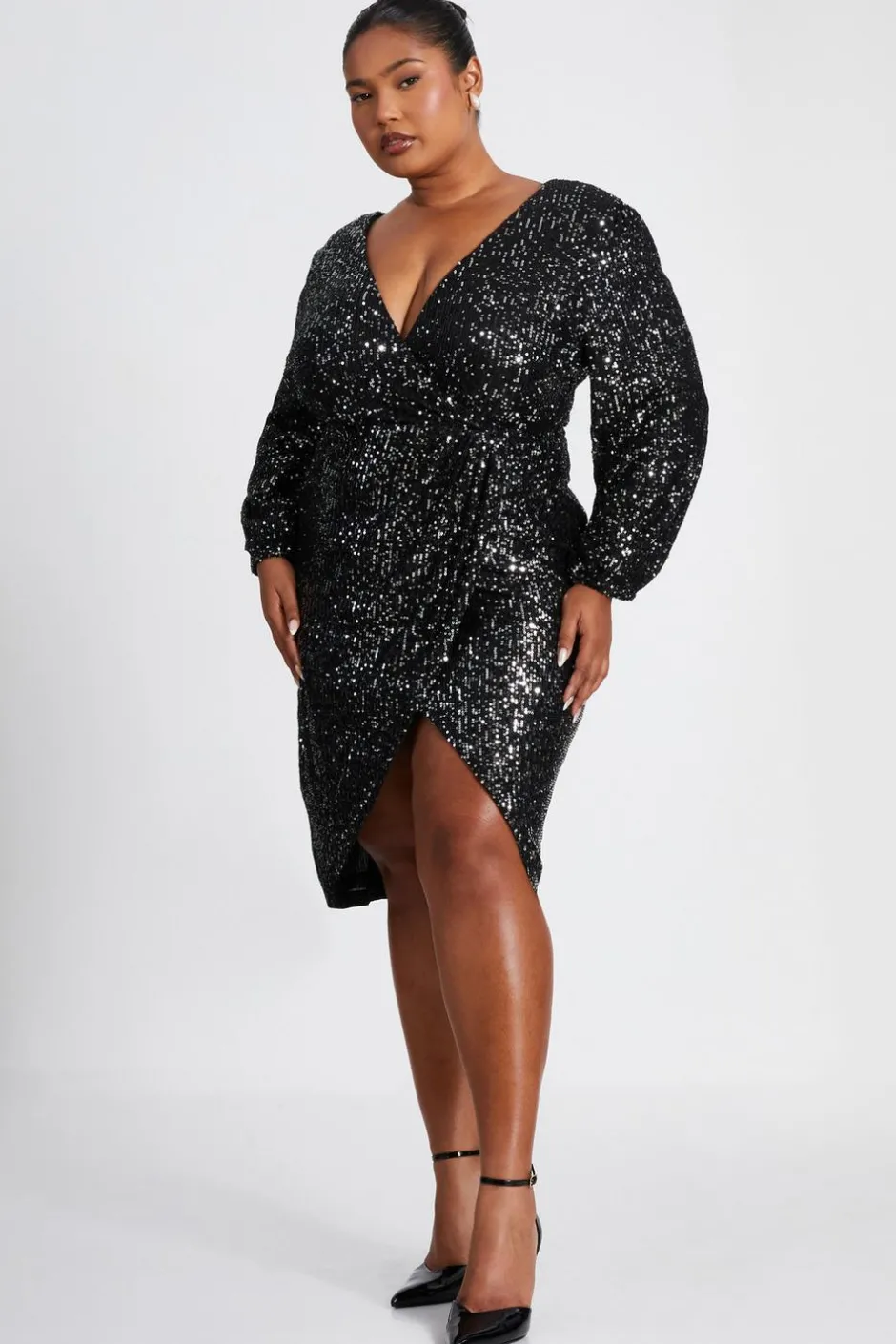 Quiz Curve Black Sequin Midi Dress Sale