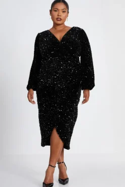 Quiz Curve Sequin Midi Dress Black Sale