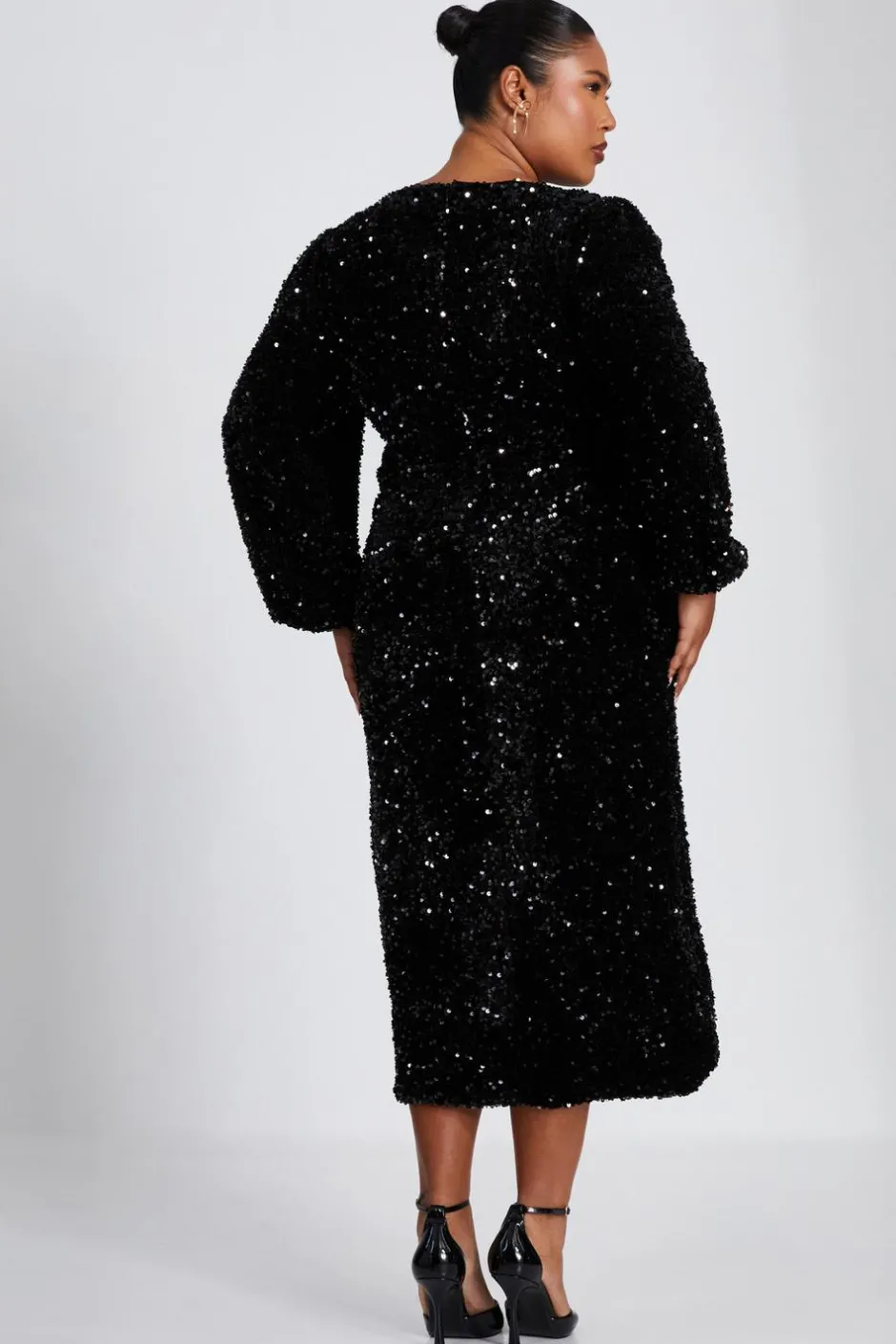 Quiz Curve Sequin Midi Dress Black Sale