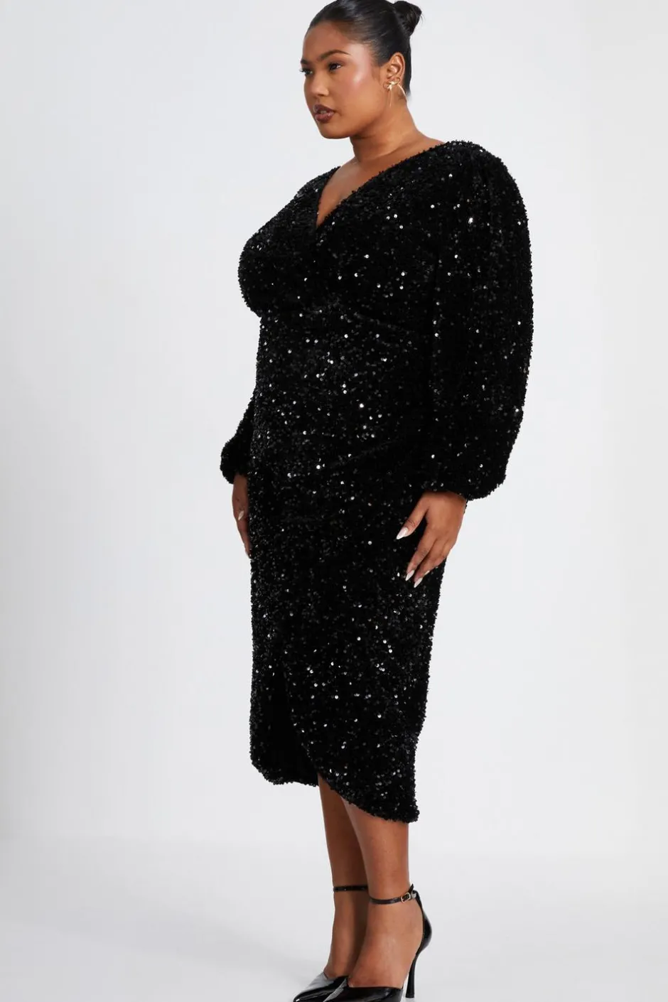 Quiz Curve Sequin Midi Dress Black Sale