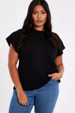 Quiz Curve Black Stud Detail Top Hot