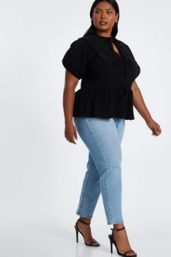 Quiz Curve Tie Top Black Discount