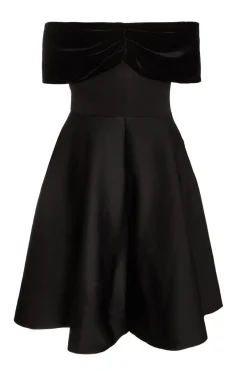 Quiz Curve Black Velvet Bardot Skater Dress Clearance