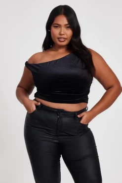 Quiz Curve Black Velvet Twisted Top Best