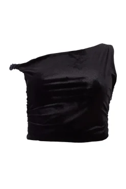 Quiz Curve Black Velvet Twisted Top Best