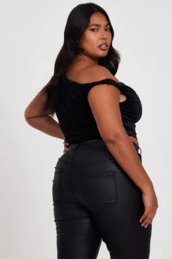 Quiz Curve Black Velvet Twisted Top Best