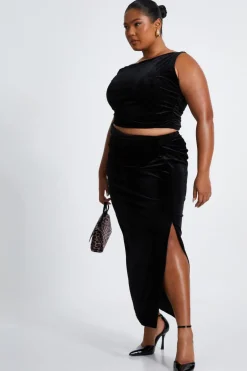 Quiz Curve Black Velvet Twisted Top Best