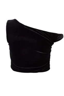 Quiz Curve Black Velvet Twisted Top Best