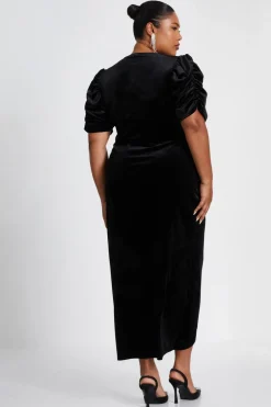Quiz Curve Velvet Wrap Midi Dress Black Clearance