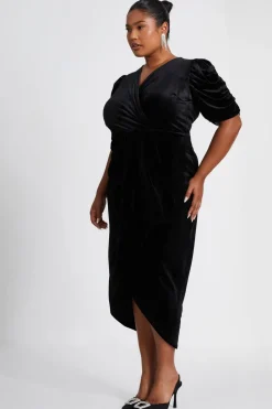 Quiz Curve Velvet Wrap Midi Dress Black Clearance