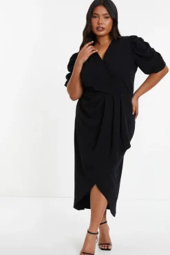 Quiz Curve Black Wrap Midi Dress Hot
