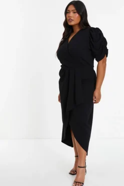Quiz Curve Black Wrap Midi Dress Hot