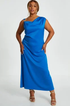 Quiz Curve Blue Cowl Neck Midaxi Dress Clearance