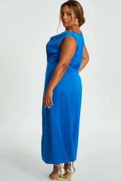 Quiz Curve Blue Cowl Neck Midaxi Dress Clearance