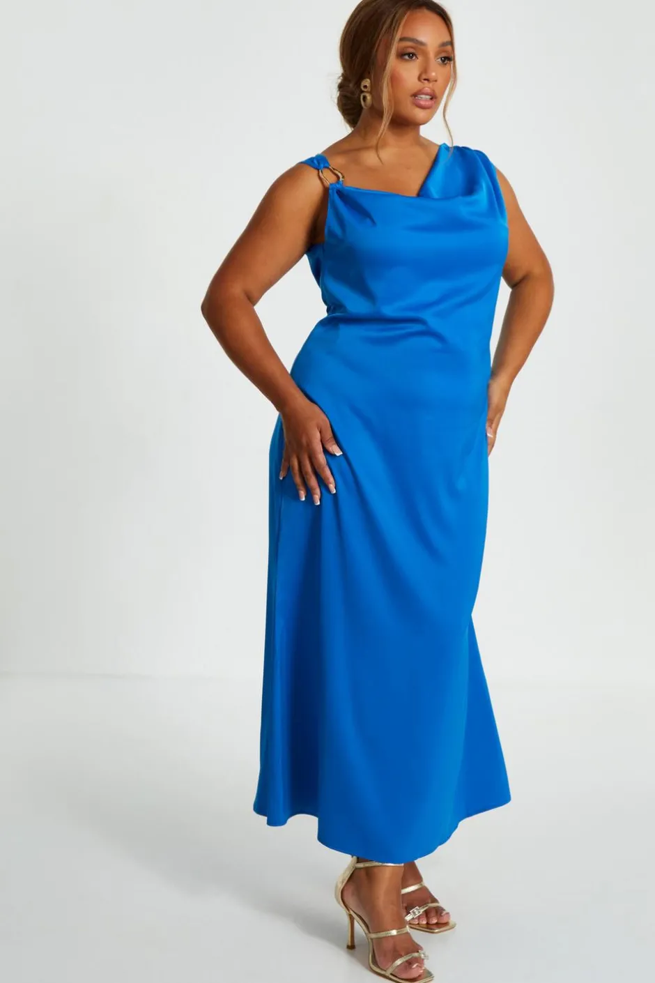 Quiz Curve Blue Cowl Neck Midaxi Dress Clearance
