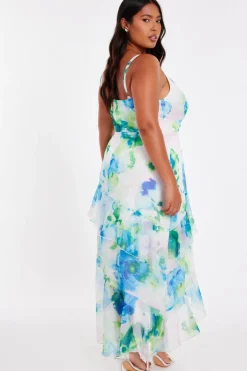 Quiz Curve Blue Floral Chiffon Midaxi Dress Best