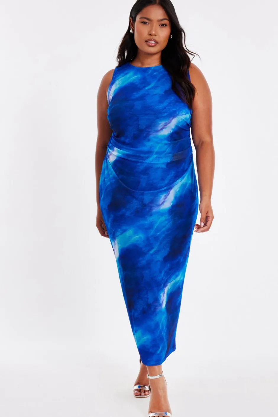 Quiz Curve Blue Marble Midaxi Dress Sale